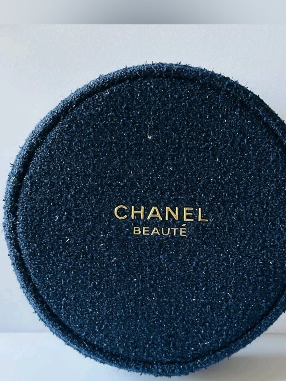 CHANEL Dark Navy BLUE MAKEUP tweed Cosmetics Pouch 6.5"x6.5"x1.5' Brand New